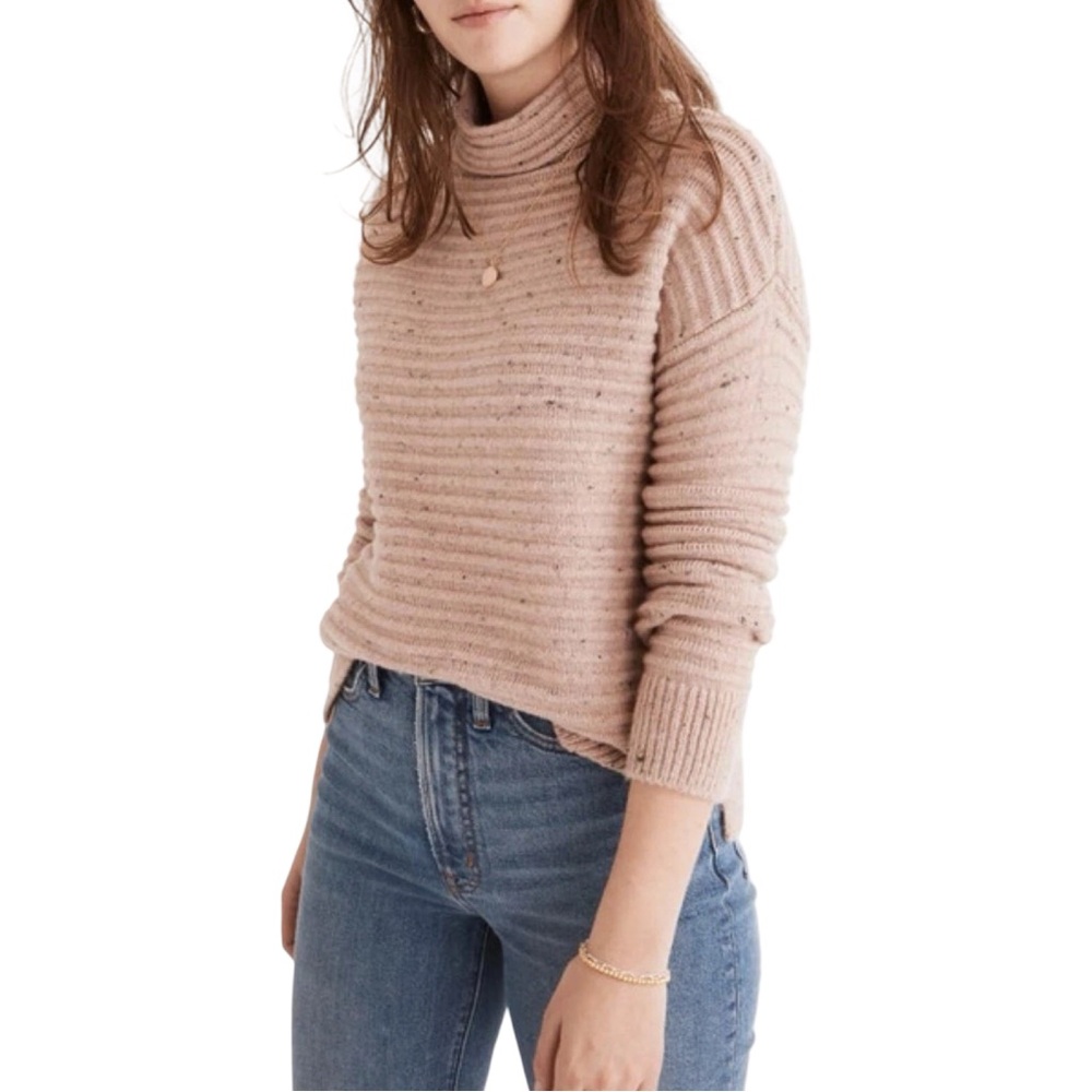 Madewell Women's Donegal Belmont‎ Mockneck Wool Blend Blush Pink Sweater Small